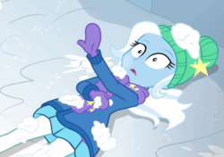 Size: 1536x1080 | Tagged: safe, imported from derpibooru, screencap, trixie, equestria girls, equestria girls series, holidays unwrapped, spoiler:eqg series (season 2), animated, clothes, cold, cropped, female, freezing, gif, left handed, loop, saving pinkie's pie, shivering, solo, winter outfit