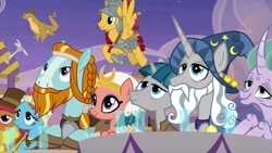 Size: 1920x1080 | Tagged: safe, imported from derpibooru, screencap, amarant, cattail, flash magnus, meadowbrook, mistmane, rockhoof, somnambula, star swirl the bearded, stygian, dragon, earth pony, pegasus, pony, unicorn, the last problem, female, male, mare, pillars of equestria, seven pillars, stallion