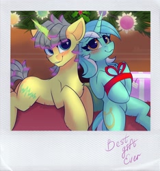 Size: 2610x2785 | Tagged: safe, artist:shadowreindeer, imported from derpibooru, lyra heartstrings, oc, oc:streamsound, pony, canon x oc, commission, duo, female, male, present, straight