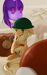 Size: 800x1280 | Tagged: safe, artist:apple rogar, derpibooru exclusive, imported from derpibooru, applejack, twilight sparkle, earth pony, pony, friendship is witchcraft, how applejack won the war, balloon, commission, female, helmet, hot air balloon, legends of the three kingdoms, looking back, mare, military, plane, soldier, solo, tank (vehicle), wallpaper, weapon