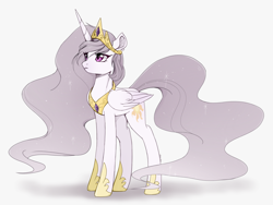 Size: 2048x1536 | Tagged: safe, artist:黑海深渊, derpibooru exclusive, imported from derpibooru, princess celestia, alicorn, pony, princess molestia, commission, crown, female, jewelry, legends of the three kingdoms, mare, regalia, simple background, solo, white background