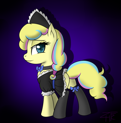 Size: 2057x2085 | Tagged: safe, artist:php92, imported from derpibooru, oc, oc only, oc:candy swirl, earth pony, pony, clothes, female, maid, mare, solo