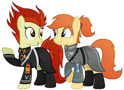 Size: 5800x4200 | Tagged: safe, artist:a4r91n, imported from derpibooru, oc, oc only, oc:home sweet, oc:para focului, earth pony, pony, boots, clothes, cute, freckles, looking at each other, medal, military uniform, ponytail, raised hoof, shoes, simple background, skirt, transparent background, uniform, vector