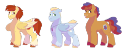 Size: 1280x512 | Tagged: safe, artist:itstechtock, imported from derpibooru, oc, oc only, oc:appleberry jam, oc:fall harvest, oc:sunny skies, earth pony, pegasus, pony, female, male, mare, offspring, parent:apple bumpkin, parent:soarin', simple background, stallion, transparent background