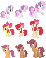 Size: 981x1232 | Tagged: safe, artist:selenaede, artist:unicorngutz, imported from derpibooru, apple bloom, scootaloo, sweetie belle, earth pony, pegasus, pony, unicorn, alternate fur color, alternate hairstyle, apple bloom's bow, bandaid, bandaid on nose, base used, bedroom eyes, bow, cutie mark crusaders, eyeshadow, female, filly, hair bow, makeup, mare, markings, older, older apple bloom, older cmc, older scootaloo, older sweetie belle, redesign, scar, simple background, transparent background, trio, trio female, unshorn fetlocks