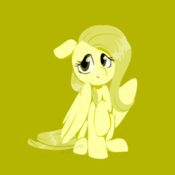 Size: 1200x1200 | Tagged: safe, artist:imaplatypus, imported from derpibooru, fluttershy, pegasus, pony, female, floppy ears, huevember, looking at you, mare, raised hoof, simple background, sitting, smiling, solo, three quarter view, wings