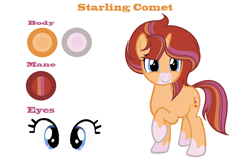 Size: 1836x1180 | Tagged: safe, artist:shadowandromedayt, imported from derpibooru, oc, oc only, oc:starling comet, pony, unicorn, female, mare, next generation, offspring, parent:starlight glimmer, parent:sunburst, parents:starburst, reference sheet, shadowverse, simple background, smiling, solo, white background