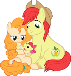 Size: 8488x9000 | Tagged: safe, artist:mrkat7214, imported from derpibooru, apple bloom, bright mac, pear butter, earth pony, pony, absurd resolution, adorabloom, apple bloom's bow, baby, baby apple bloom, baby pony, bow, brightabetes, cowboy hat, cute, daaaaaaaaaaaw, diaper, father and daughter, female, foal, hair bow, hat, holding a pony, husband and wife, male, mare, mother and daughter, pearabetes, simple background, stallion, transparent background, trio, vector, younger