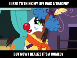 Size: 1280x976 | Tagged: safe, edit, edited screencap, imported from derpibooru, screencap, trouble shoes, earth pony, pony, appleoosa's most wanted, clown, clown nose, hat, joker (2019), makeup, male, red nose, rodeo clown, solo, stallion, the joker