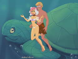 Size: 820x620 | Tagged: safe, artist:azaleasdolls, editor:jdueler11, imported from derpibooru, trenderhoof, vignette valencia, human, equestria girls, belly button, bikini, breasts, cleavage, clothes, feet, female, humanized, male, mermaid maker, midriff, shipping, straight, swimsuit, trenette