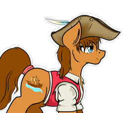 Size: 3200x2929 | Tagged: safe, artist:chaosmauser, imported from derpibooru, oc, oc only, oc:golden sails, pony, author:britanon, comedy, hat, pirate, pirate hat, solo, story included