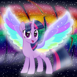 Size: 1000x1000 | Tagged: safe, artist:n0kkun, edit, imported from derpibooru, twilight sparkle, alicorn, pony, rainbow roadtrip, female, mare, rainbow, solo, twilight sparkle (alicorn), wing bling