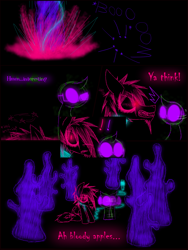 Size: 1200x1600 | Tagged: safe, artist:didun850, imported from derpibooru, oc, oc:chase, earth pony, pony, shadow pony, comic:ask chase the pony, angry, ask, circling stars, comic, dialogue, dizzy, explosion, glowing eyes, gritted teeth, lineart, male, onomatopoeia, stallion, tumblr