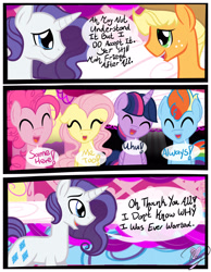 Size: 3500x4500 | Tagged: safe, artist:becauseimpink, imported from derpibooru, applejack, fluttershy, pinkie pie, rainbow dash, rarity, twilight sparkle, earth pony, pegasus, pony, unicorn, comic:transition, applejack (male), bubble berry, butterscotch, comic, dialogue, dusk shine, elusive, eyes closed, freckles, hat, male, mane six, rainbow blitz, rule 63, smiling, stallion, transgender