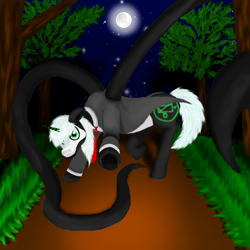 Size: 800x800 | Tagged: safe, artist:auroraswirls, imported from derpibooru, pony, unicorn, clothes, full moon, moon, necktie, night, ponified, raised hoof, slenderman, solo, stars, tentacles, tree