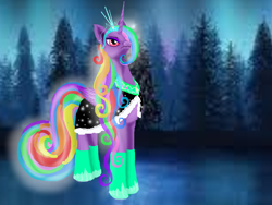 Size: 1600x1200 | Tagged: safe, artist:auroraswirls, imported from derpibooru, oc, oc only, oc:aurora swirls, alicorn, pony, alicorn oc, aurora borealis, boots, clothes, female, horn, looking up, mare, multicolored hair, peytral, rainbow hair, shoes, solo, tree