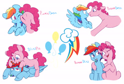 Size: 6600x4500 | Tagged: safe, artist:chub-wub, imported from derpibooru, pinkie pie, rainbow dash, earth pony, pegasus, pony, bubble berry, bubbleblitz, bubbledash, digital art, female, gay, half r63 shipping, lesbian, male, pinkieblitz, pinkiedash, r63 shipping, rainbow blitz, rule 63, shipping, spread wings, straight, wingboner, wings