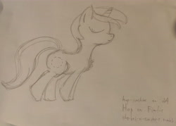 Size: 7176x5144 | Tagged: safe, artist:hop, artist:hop-sunshine, imported from derpibooru, oc, oc only, oc:cherry sundae, pony, unicorn, fallout equestria, fallout equestria: broken bonds, fanfic art, female, mare, monochrome, photo, solo, standing