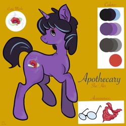 Size: 1200x1200 | Tagged: safe, imported from derpibooru, oc, oc only, oc:apothecary, pony, unicorn, commission, purple, reference, reference sheet, solo