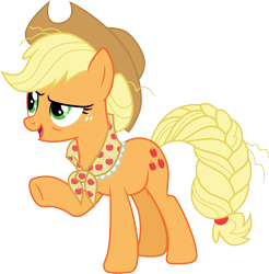 Size: 3000x3050 | Tagged: safe, artist:cloudy glow, artist:cloudyglow, artist:yanoda, imported from derpibooru, applejack, earth pony, pony, the last problem, .ai available, alternate hairstyle, clothes, female, granny smith's shawl, mare, older, older applejack, raised hoof, simple background, transparent background, vector, vector trace