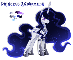 Size: 2368x1952 | Tagged: safe, artist:sugaryicecreammlp, imported from derpibooru, oc, oc only, oc:andromeda galaxy, alicorn, pony, alicorn oc, female, horn, mare, reference sheet, simple background, solo, transparent background