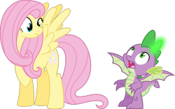 Size: 1133x705 | Tagged: safe, artist:xhalesx, imported from derpibooru, fluttershy, spike, dragon, pegasus, pony, simple background, transparent background, vector, winged spike, wings