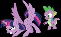 Size: 1142x700 | Tagged: safe, artist:amarthgul, imported from derpibooru, spike, twilight sparkle, alicorn, dragon, pony, the cutie re-mark, .ai available, .svg available, angry, backpack, black background, simple background, transparent background, twilight sparkle (alicorn), vector