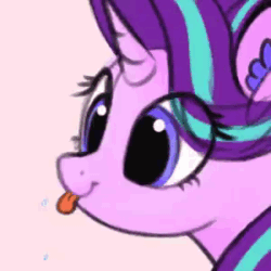 Size: 300x300 | Tagged: safe, artist:lollipony, imported from derpibooru, starlight glimmer, pony, unicorn, :p, :t, animated, bust, cute, ear fluff, eye clipping through hair, female, gif, glimmerbetes, mare, portrait, raspberry, silly, silly pony, simple background, smiling, solo, spittle, tongue out, white background