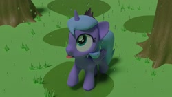 Size: 1920x1080 | Tagged: safe, artist:ziddan_putra, imported from derpibooru, princess luna, alicorn, pony, 3d, cute, female, filly, licking, lunabetes, rain, tongue out, tree, woona, younger