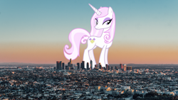 Size: 1920x1080 | Tagged: safe, artist:thegiantponyfan, imported from derpibooru, fleur-de-lis, pony, unicorn, california, city, female, giant pony, giantess, highrise ponies, irl, los angeles, macro, mare, photo, ponies in real life