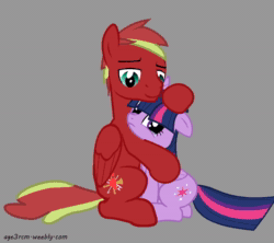 Size: 900x800 | Tagged: safe, artist:age3rcm, imported from derpibooru, twilight sparkle, oc, oc:blazing saddles, alicorn, pony, animated, canon x oc, comforting, crying, cuddling, cute, female, gif, male, mare, show accurate, stallion, twiabetes, twilight sparkle (alicorn), ych result