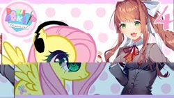 Size: 320x180 | Tagged: safe, artist:vannamelon, imported from derpibooru, fluttershy, human, pegasus, pony, clothes, doki doki literature club, headphones, monika, thumbnail, vannamelon