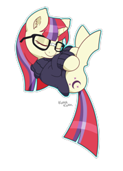 Size: 2000x2800 | Tagged: safe, artist:kumakum, imported from derpibooru, moondancer, pony, unicorn, clothes, ear fluff, eyes closed, female, glasses, mare, simple background, sleeping, smiling, solo, sweater, transparent background