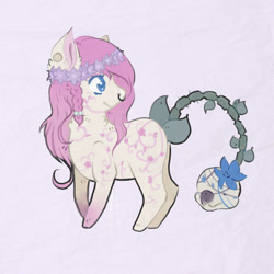 Size: 1000x1000 | Tagged: safe, artist:pinkabutt, imported from derpibooru, oc, oc only, original species, plant pony, floral head wreath, flower, looking back, nose piercing, nose ring, piercing, plant, simple background, solo, white background