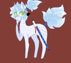 Size: 659x584 | Tagged: safe, artist:pinkabutt, imported from derpibooru, oc, oc only, pony, hair wrap, katana, raised hoof, simple background, solo, sword, tail wrap, weapon