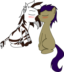 Size: 887x1000 | Tagged: safe, artist:dylanf3, imported from derpibooru, oc, oc only, oc:shansai, oc:sunshine, zebra, blushing, eyes closed, gay, kissing, male, oc x oc, shipping, simple background, stallion, transparent background, zebra oc