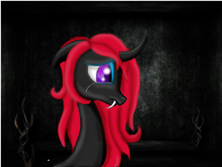 Size: 1600x1200 | Tagged: safe, artist:auroraswirls, imported from derpibooru, oc, oc only, oc:scarlett moon, changeling, changeling queen, bust, changeling oc, crying, curved horn, fangs, female, horn, sad, solo