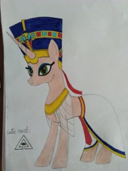 Size: 3120x4160 | Tagged: safe, artist:bsw421, imported from derpibooru, oc, oc only, oc:neferneferuaten nefertiti, pony, unicorn, egyptian, female, nefertiti, photo, solo, traditional art