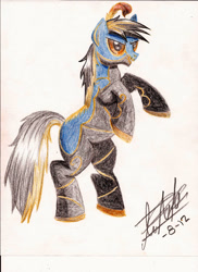 Size: 1700x2338 | Tagged: safe, artist:fizzyrox, imported from derpibooru, oc, oc only, oc:paladin, earth pony, pony, earth pony oc, male, rearing, signature, stallion, traditional art