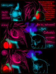 Size: 1200x1600 | Tagged: safe, artist:didun850, imported from derpibooru, princess luna, oc, alicorn, earth pony, pony, comic:ask chase the pony, ..., ask, collar, comic, dialogue, female, filly, glowing eyes, leash, lineart, male, red eyes, stallion, tumblr