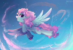 Size: 2425x1649 | Tagged: safe, artist:mirtash, imported from derpibooru, oc, oc only, oc:sugar star, pegasus, pony, blaze (coat marking), coat markings, facial markings, flying, pale belly, solo, unshorn fetlocks, ych result