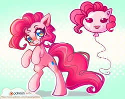 Size: 1024x817 | Tagged: safe, artist:chaosangeldesu, imported from derpibooru, pinkie pie, earth pony, pony, :p, balloon, bipedal, cute, diapinkes, female, mare, patreon, solo, tongue out