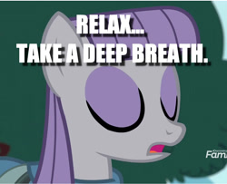 Size: 1339x1085 | Tagged: safe, edit, edited screencap, imported from derpibooru, screencap, maud pie, yakity-sax, advice, caption, cropped, image macro, meditating, meditation, text