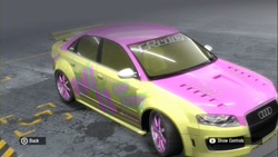 Size: 1280x720 | Tagged: safe, imported from derpibooru, fluttershy, pony, audi, audi a4, audi rs4, car, game screencap, itasha, need for speed, need for speed pro street, video game