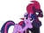 Size: 1378x1034 | Tagged: safe, artist:徐詩珮, imported from derpibooru, fizzlepop berrytwist, tempest shadow, twilight sparkle, alicorn, pony, unicorn, broken horn, clothes, female, horn, lesbian, mare, scarf, shipping, simple background, tempestlight, transparent background, twilight sparkle (alicorn)