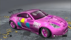 Size: 1280x720 | Tagged: safe, imported from derpibooru, pinkie pie, car, cutie mark, game screencap, itasha, need for speed, need for speed pro street, nissan, nissan 350z, video game