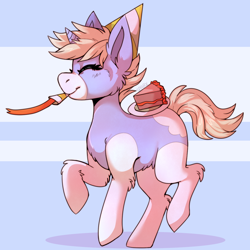 Size: 1200x1200 | Tagged: safe, artist:cinnamonsparx, imported from derpibooru, oc, oc only, oc:nootaz, pony, unicorn, cake, female, food, mare, party horn, solo