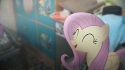 Size: 1280x720 | Tagged: safe, imported from derpibooru, fluttershy, pegasus, pony, eyes closed, female, irl, mare, photo, ponies in real life, smiling, solo