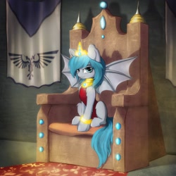 Size: 2048x2048 | Tagged: safe, artist:talidoom, imported from derpibooru, oc, oc:midnight dagger, bat pony, pony, aquila, bat pony oc, crown, jewelry, regalia, throne, warhammer (game), warhammer 40k