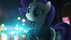 Size: 2444x1375 | Tagged: safe, artist:bastbrushie, artist:sebisscout1997, imported from derpibooru, rarity, pony, unicorn, clothes, female, jacket, lens flare, lights, night, rebel, solo